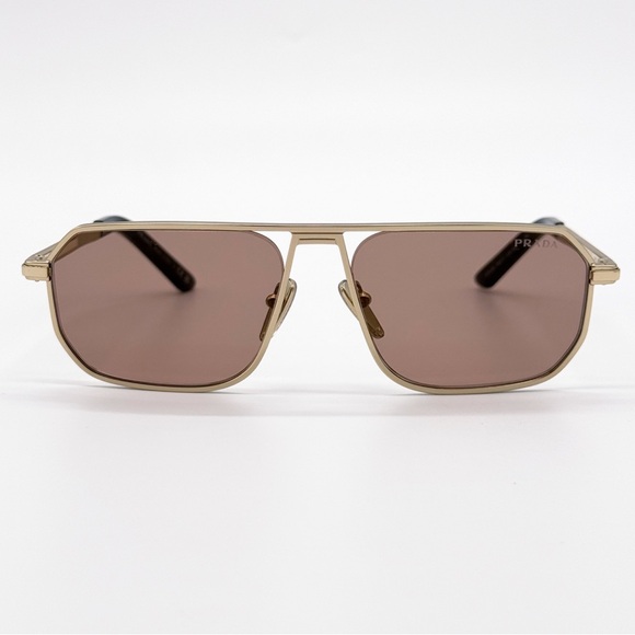 NEW PRADA SPR A53 VAF10D GOLD BROWN PRA53S VAF10D MEN PILOT PRADA SUNGLASSES - Picture 4 of 11